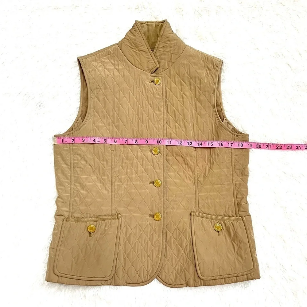 Talbots Diamond Quilted Fleece Lined Tan Vest Corduroy Detail Size, Petite Small
